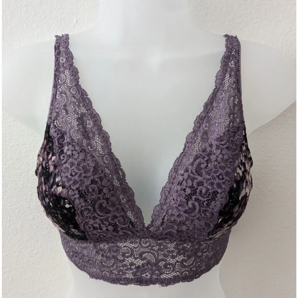SOMA Lace Velvet Plunge Wireless Unlined Bralette Purple Convertible‎ Bra Sz S